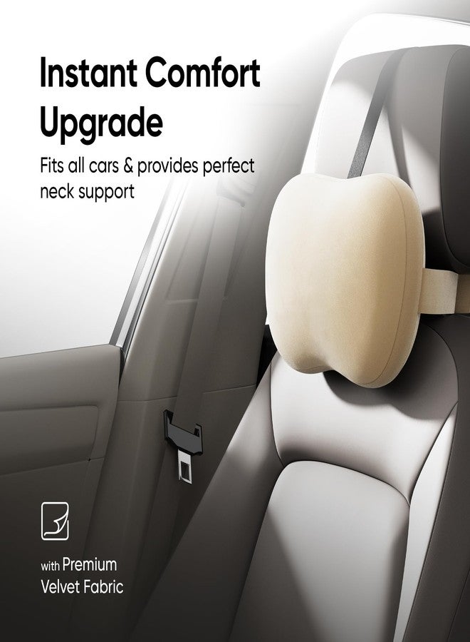 فريدو وسادة رقبة صغيرة للسيارة من فريدو | إسفنج ميموري فوم مريح وصغير الحجم | تخفف إجهاد الرقبة والكتفين | وسادة رقبة فائقة النعومة لراحة مثالية أثناء الرحلات | ألياف دقيقة مسامية | غطاء مخملي قابل للغسل | بيج - Image 2